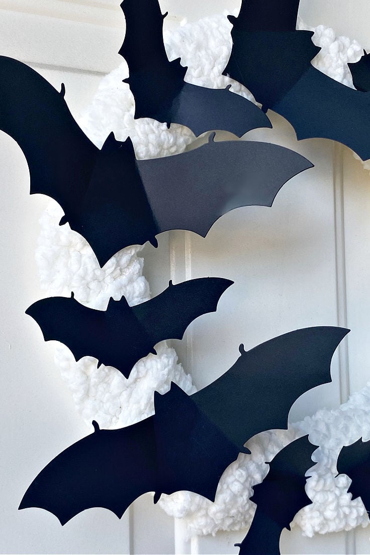 close up of bats on wreath