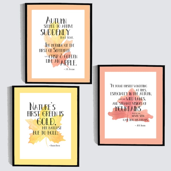 Framed prints of fall quotes from 3 famous authors.