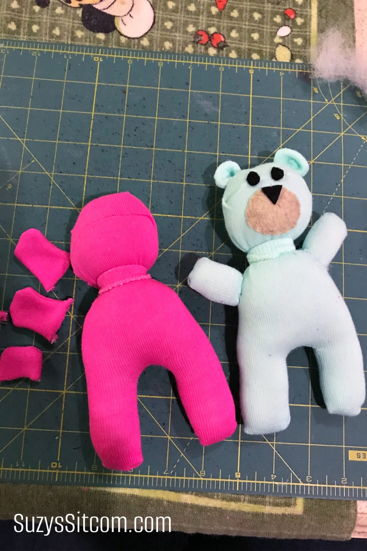 Creating a handmade sock bear.