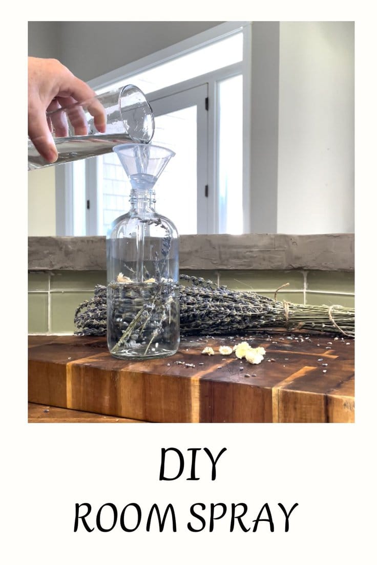 Shows adding water to make a DIY Room Spray