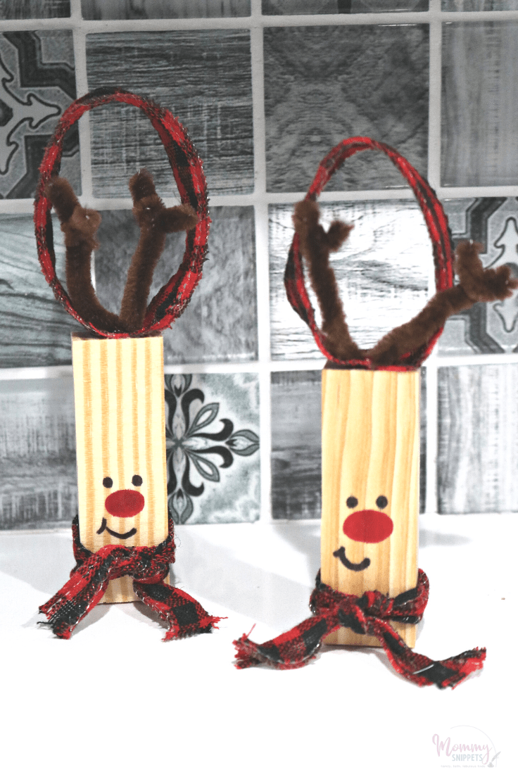 2 handmade reindeer jenga blocks Christmas ornaments