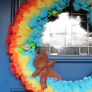 Rainbow candy wreath from One Mama's Daily Drama.