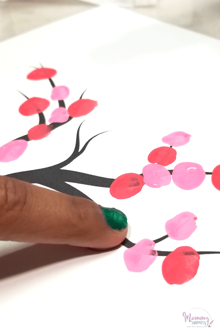 fingerprint painting of cherry blossoms