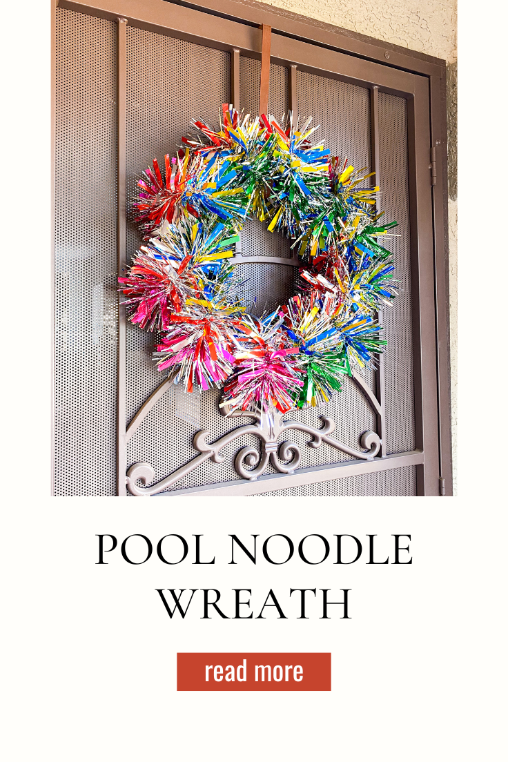 multi colored Tinsel garland pool noodle wreath 