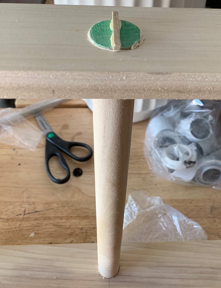 glue and a wedge join the dowel rungs into this diy blanket ladder for an extremely strong joint.