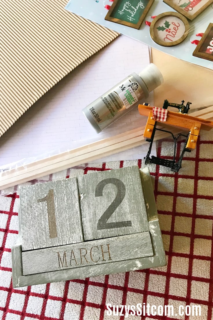 Supplies for making a wooden perpetual calendar with mini room box