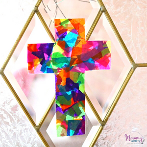 Stained Glass Cross craft made using tissue paper 