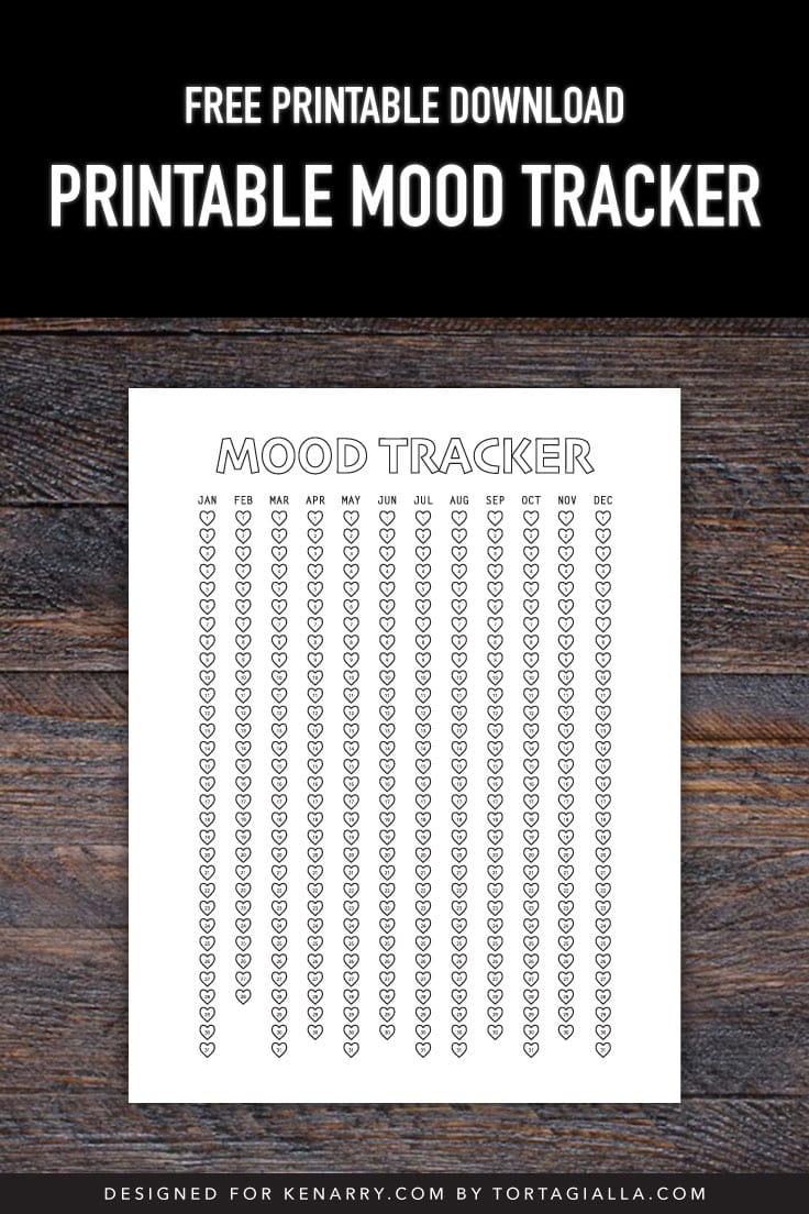Preview of mood tracker printable page on dark wood background.