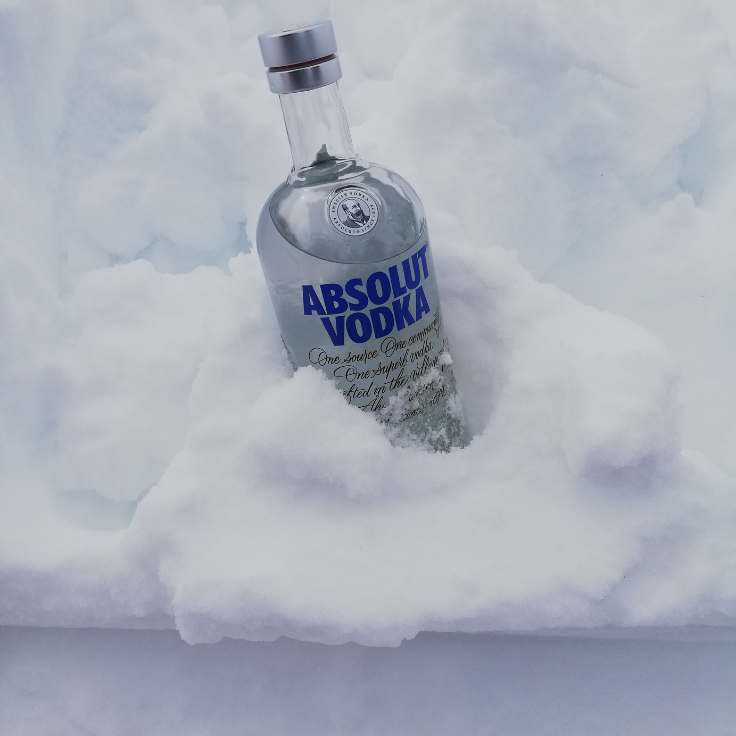 absolut vodka in snow