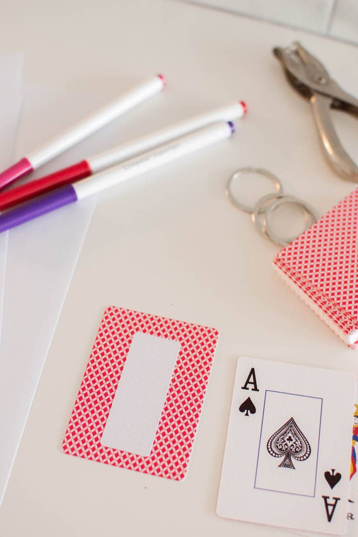 Adding a mailing label to the back of a playing card to make a Valentine's Day gift for 