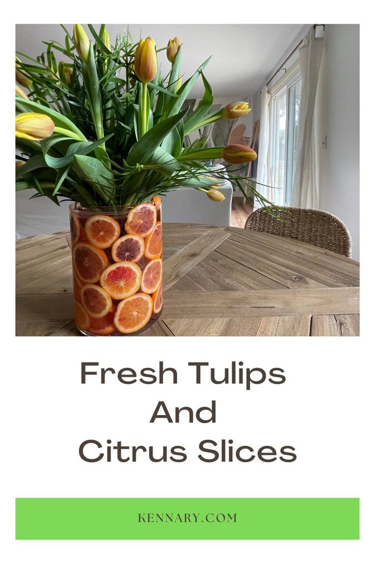 Fresh Tulips and Citrus Slices in vase