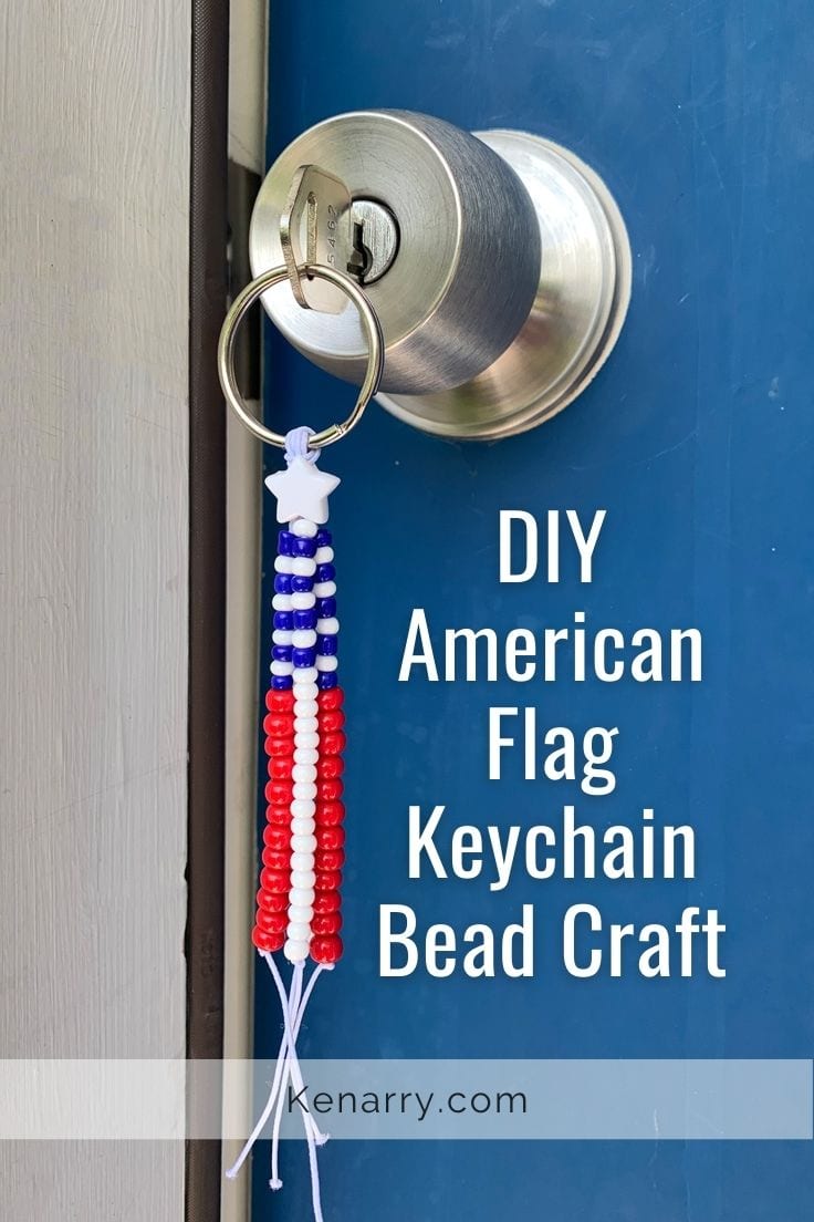 DIY American flag keychain bead craft.