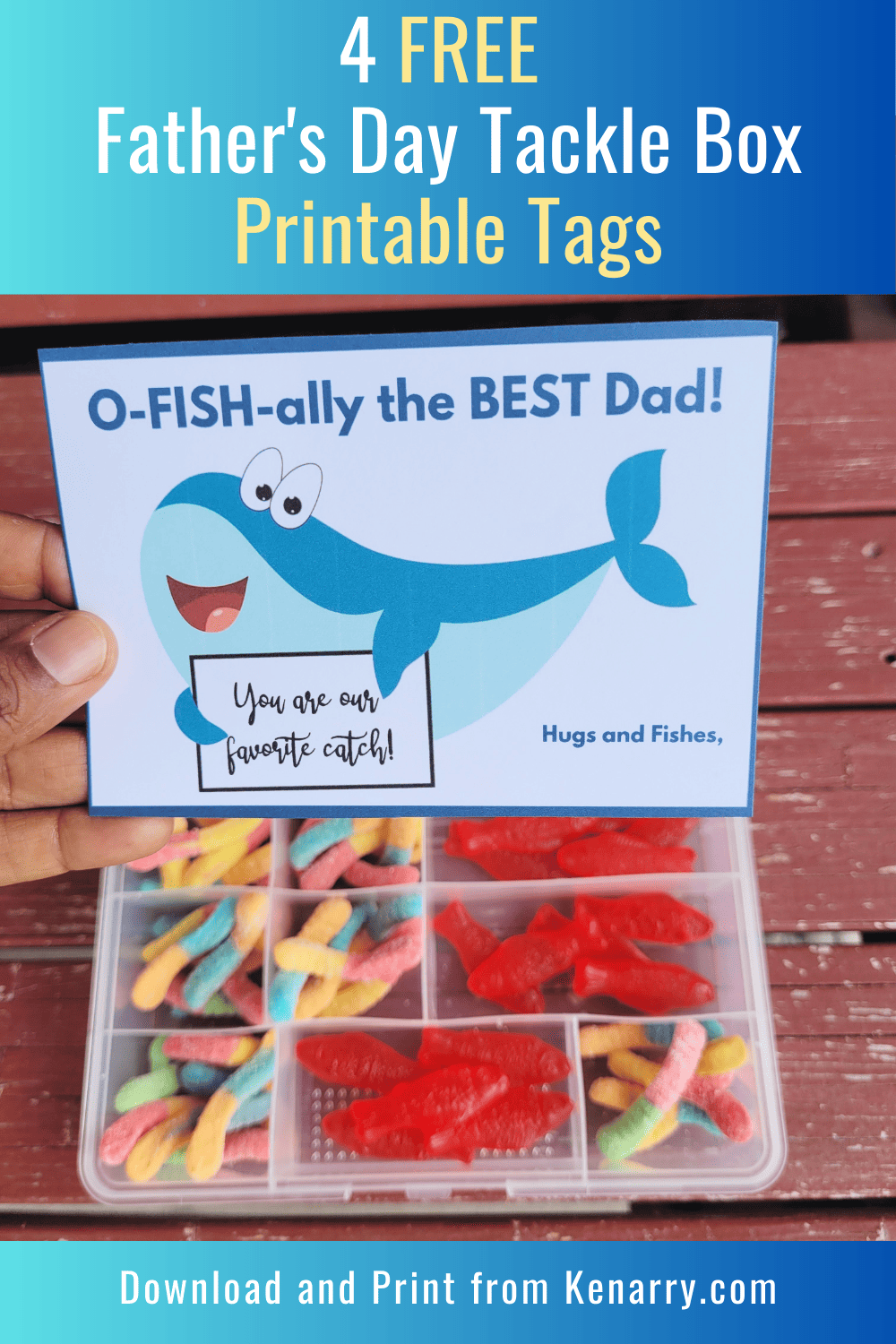 Father's Day tackle box printable tag that reads 