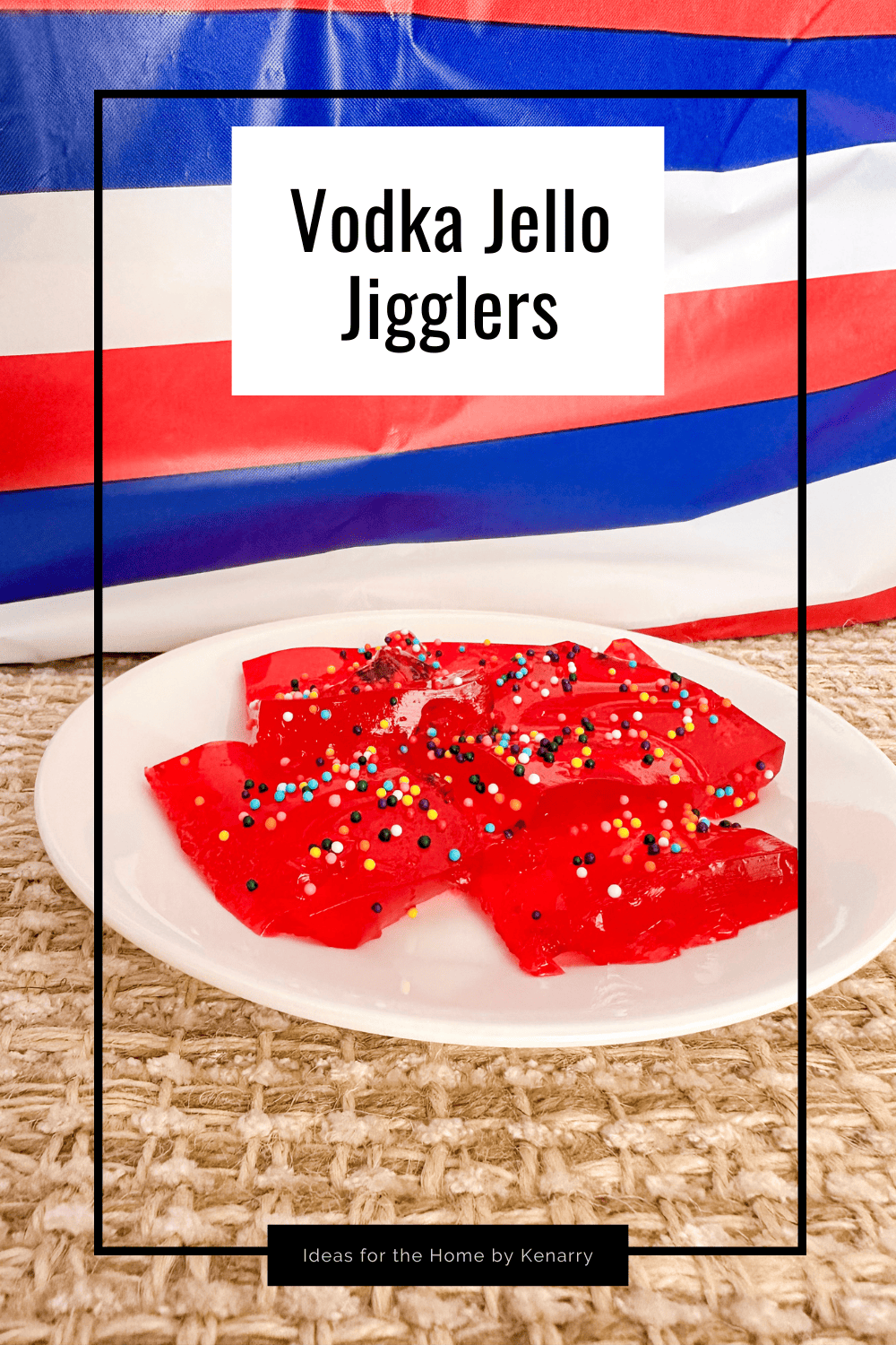 Vodka Jello jigglers with red gelatin and rainbow sprinkles.