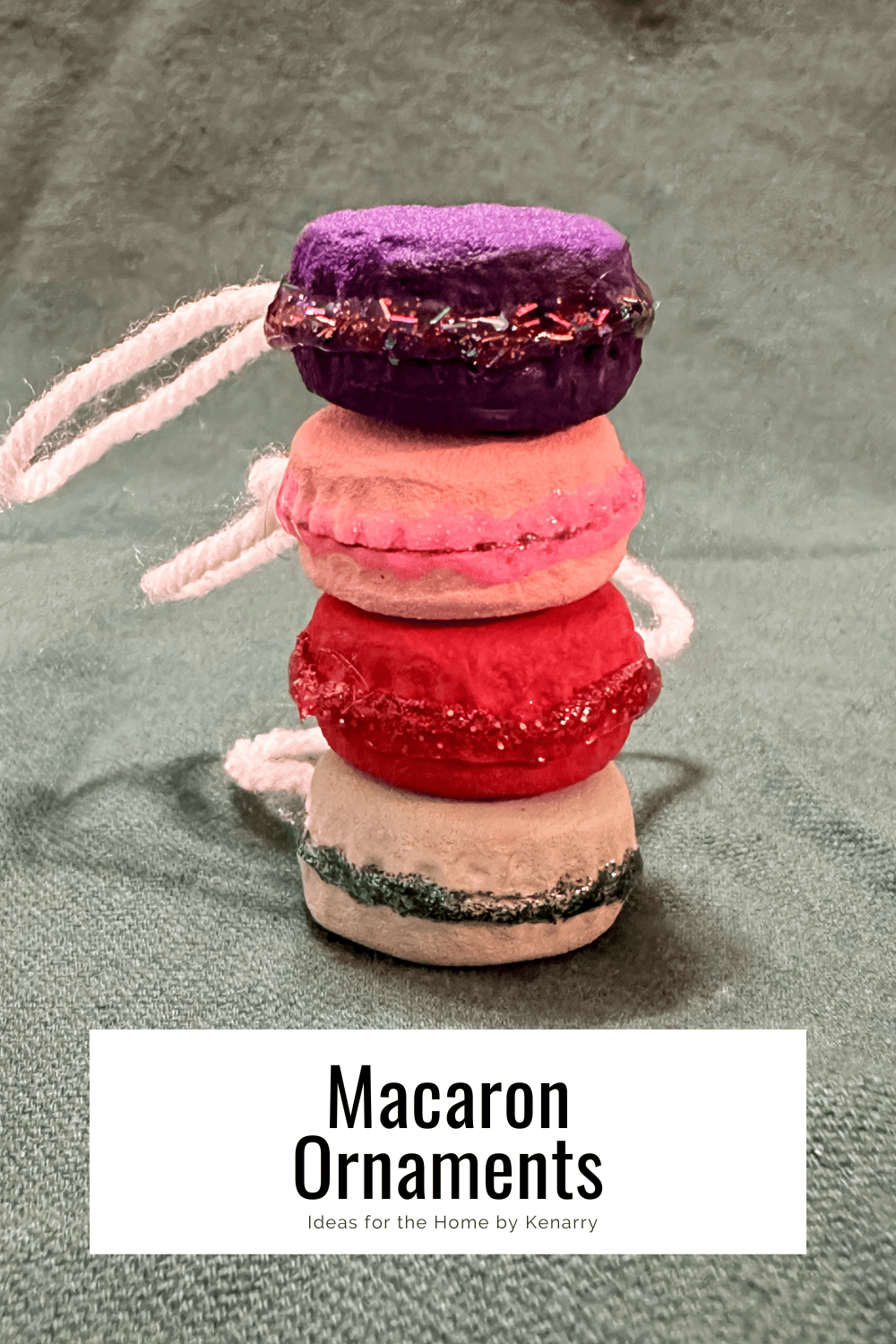 4 macaron ornaments stacked on top of one another