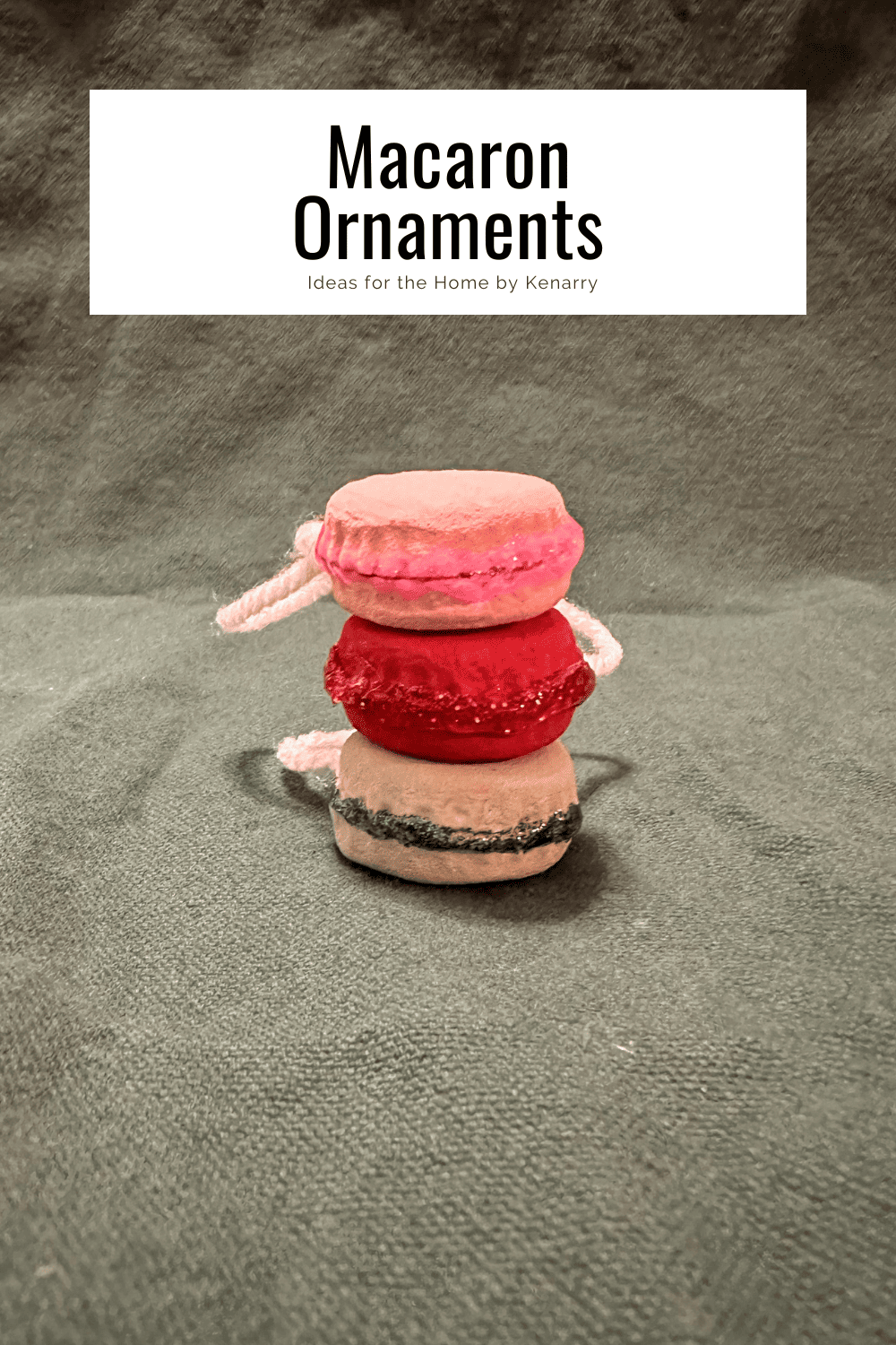 3 macaron ornaments stacked on top of one another