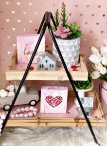 tiered tray with Valentine decor