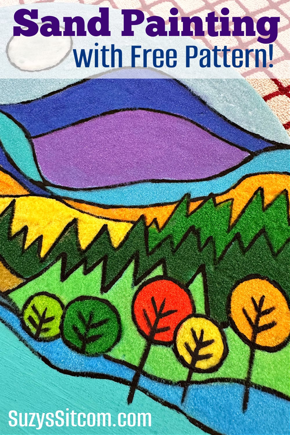 Sand Painting; landscape art using colored sand