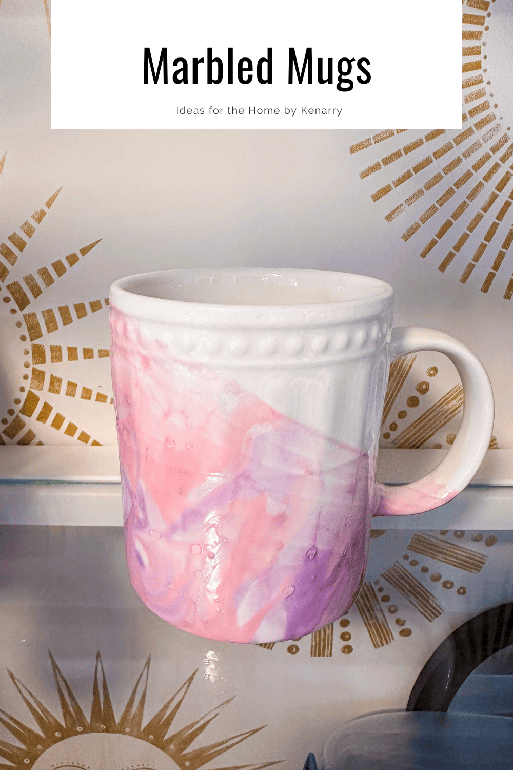 A purple and pink marbled mug