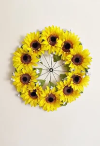 bicycle tire wreath on wall